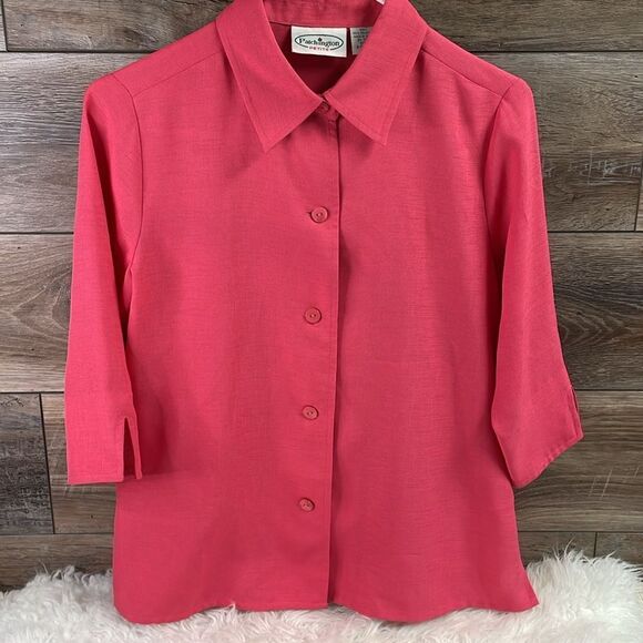 PATCHINGTON Vintage Petite  Tailored  Button Up 3/4 Sleeve Blouse Top PS Coral - Picture 3 of 6